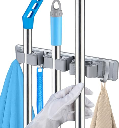 Vicloon Besenhalterung Wand, 3 Halter + 4 Haken Gerätehalter, Besen Mop Halter Wandhalterung, Gartengerätehalter, Dicker Langlebiger Mopp Wandhalterung für Zuhause, Küche, Garage, Garten