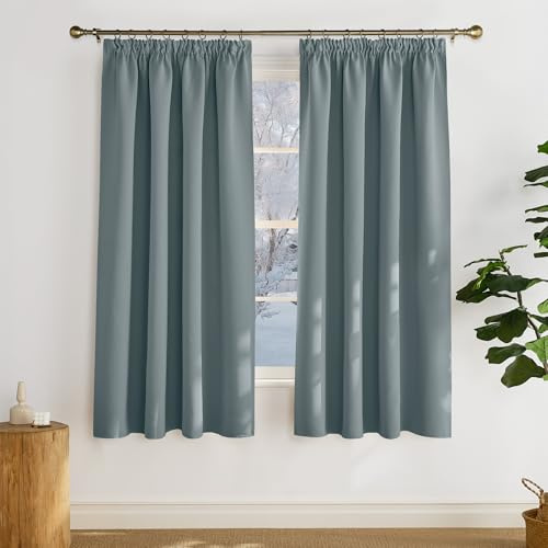 PONY DANCE Set of 2 Opaque Ruffle Tape for Rail System, Thermal Curtain, Cold Protection, Blackout Curtains, Thermal Curtains, Blackout, H 160 x W 140 cm, Grey Blue