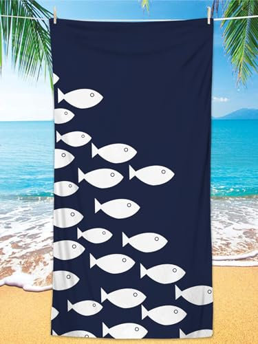 Badetuch Dock and Bay Strandtuch, dunkelblau, Fisch-Badetücher, groß, weich, Schwimmtücher for Erwachsene und Kinder, Mikrofaser-Strandtuch for Reisen, Sport, Fitnessstudio, Strandtuch(Dark Blue Fish,