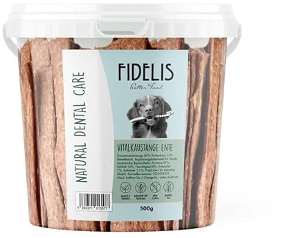 Fidelis - Vitalkaustange Ente - Zahnpflege Snacks für Hunde 500g-Eimer - Luftgetrocknete Leckerlis aus 100% Natürlichen Rohstoffen - Snack zur Zahnhygiene