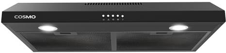 COSMO COS-5U30-BK 30 cappa aspirante sotto l'armadio con ventilazione sottile convertibile, senza condotti, ventola di scarico a 3 velocità, filtro riutilizzabile, luci a LED