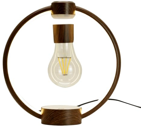YILQ Magnetic Levitation Desk Lamp, Magnetic Levitation Light Bulb Creative Desk Lamp 360°Rotating with LED Light Unique Christmas Birthday Gift (Dark Wood Grain)