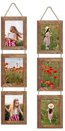 ccdcc 5x7 Collage Picture Frames Set of 2, Rustic Wooden Real Glass Vertical Hanging 3 Opening 5 by 7 Photo Frame, Rustic Brown