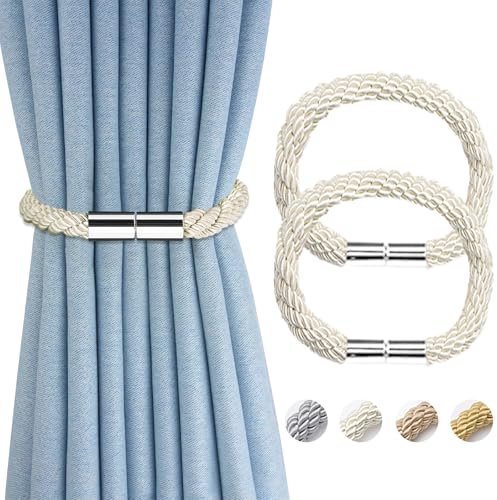TopHomer 2 Stück Magnetische Vorhang Raffhalter, Beige – Gardinenhalter mit Magnet, geeignet für Stoffvorhänge, Bohrfrei für Haus & Büro