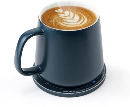 APEKX Warm Cup Coffee Mug Warmer Set - Smart Stable Constant Temperature 131°F, 15W Wireless Charging, 12.8 oz Capacity - Supports USB-C Interface, Automatic Power On/Off Function (4 H). (Navy Blue)