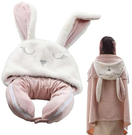 Compact Travel Set - Hoodie Travel Neck Pillow | Compact Blanket Wrap, 2 in 1 Soft Pillow Blanket Multifunction Washable with Hat, Travel Pillows for Airplane Long flightes Travel Car Road Trip