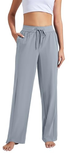 Pioneer Camp Pantaloni lunghi da donna, con protezione solare UPF100+, leggeri, traspiranti, elasticizzati, in vita con coulisse, grigio., M