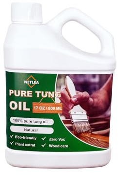 NetLea 17oz Pure Tung Oil for for Wood Finishing,Food Safety for Furniture & Countertop,100% Pure for Indoor & Outdoor Unfinished Bare Wood, Furniture,Floors etc (Tung Oil, 17oz)