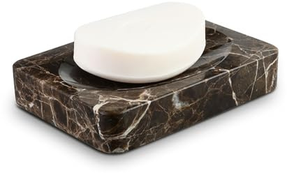 HAMAKAWA Portasapone in marmo naturale, rettangolare, in pietra marrone scuro, supporto per spugna per vasca da bagno, doccia e lavello della cucina, elegante accessorio da bagno per la decorazione