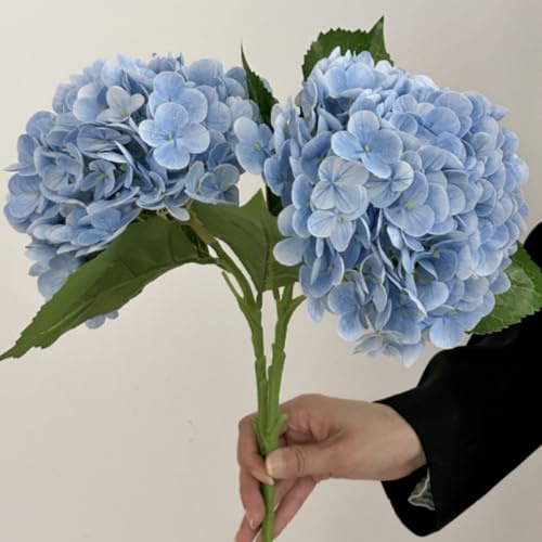 OUKEYI Flores artificiales de hortensias, 2 piezas de flores de seda realistas de tallo largo individual, 23.6 pulgadas, grandes ramos de hortensias falsas de tacto real para decoración del hogar