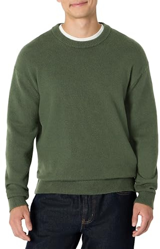 Amazon Essentials Men's Relaxed-Fit Cotton Blend Textured Crewneck Pullover Sweater, Dark Olive, X-Large