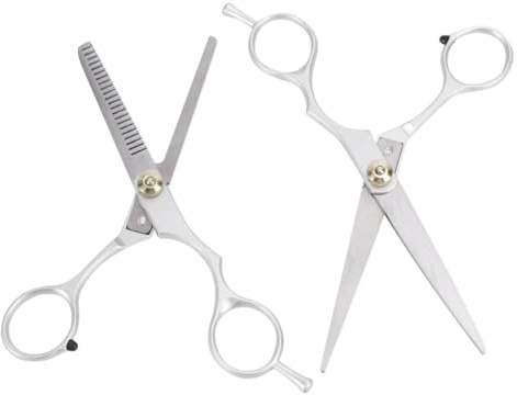 BIUDECO 2 Piezas Tijeras Peluquería Profesionales y Plata Acero Inoxidable con Reposapulgar para Corte y Entresacar Cabello Peluqueros Salon