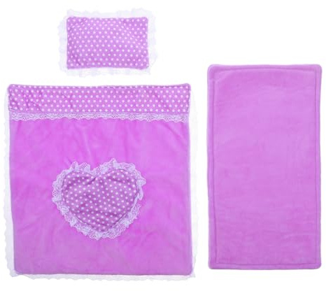 BESPORTBLE Parure de lit pour maison de poupée miniature violette avec couette, oreillers, couverture, accessoires de chambre à coucher réalistes pour jeux de simulation et décoration de meubles de