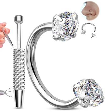 OUFER Piercing Naso Acciaio Chirurgico 20G Gioiello per Nose Ring 7mm Piercing Nostril Helix Argento Anello per Cartilagine Orecchino Filettatura Interna Gioiello per Labbro Nose Hoop Donne