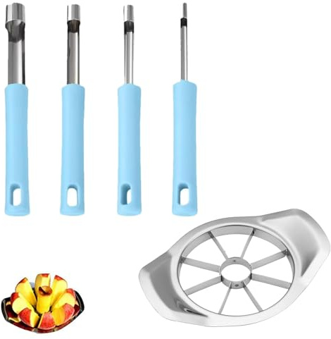 5 PCS Apple Corer Remover Set, Apple Corer and Fruit Divider, Stainless Steel Core Remover Tool for Kitchen with 4 Sizes (8/10/14/20mm), Kitchen, Baking, Camping, Quick Snack Prep