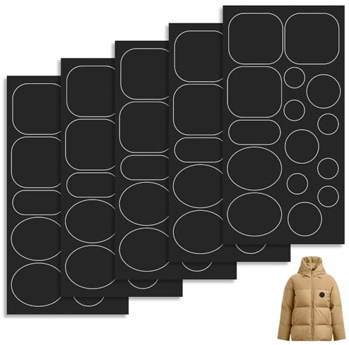 75 Pieces Down Jacket Patches, Kit- Repair Patches for Down Jackets, Self-Adhesive Repair Patch Round and Oval Shape Fabric Repairs Patch for Jackets Coats Tent Sleeping Bag Air Mattress（Black）