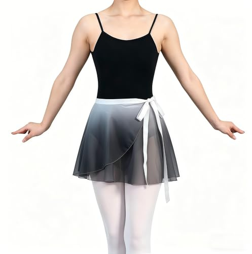 MUNAFIE Women Ballet Wrap Skirt Chiffon Dance Wrap Skirt Gymnastics Ballet Skirts Gradient-Black
