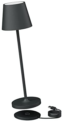 K-Bright Dimmbare LED Akku Tischleuchte 38cm | Indoor & Outdoor aufladbar | Warme Lichtfarbe | Akku tischlampe outdoor mit USB Ladestation | Anthrazit
