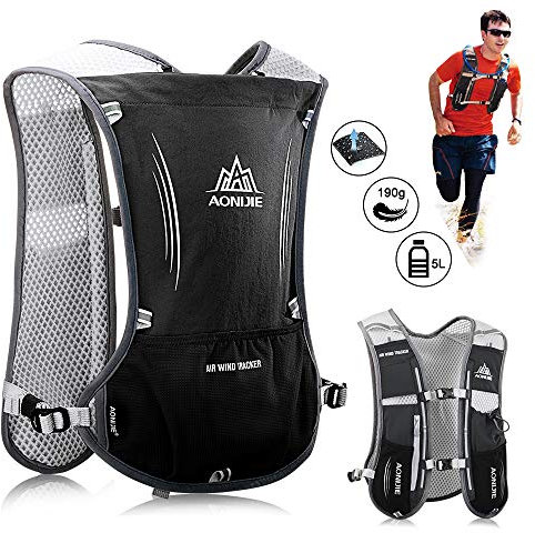 HINATAA Leichter Trinkrucksack zum Laufen, 5 l, 190 g, Laufweste für Damen und Herren, zum Radfahren, Laufen, Klettern, Wandern (Schwarz)