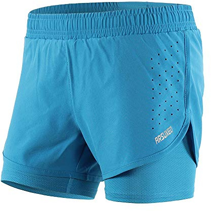 Lixada Mujeres Pantalónes Cortos Deportivos 2-en-14 Transpirable Pantalones+Secado Rápido para de Running Fitness Yoga