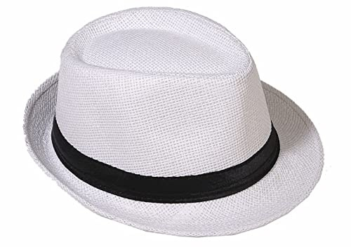 Miobo Cappello di Paglia, Cappello Panama, Cappello Fedora, Design Trilby, Cappello di Paglia con Protezione Solare 60 Bianco