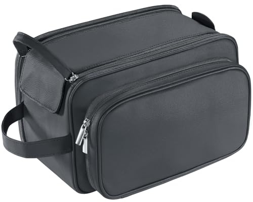 Buruis Extra Large Toiletry Bag for Men, Travel Toiletry Organizer Dopp Kit Water-resistant Shaving Bags, PU Leather Cosmetic Bathroom Shower Bag for Toiletries, Grooming, Accessories (Black)