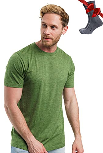 Merino.tech Camiseta Lana Merino Hombre - 100% Lana Merino con Calcetines | Transpirable, antiolores, no pica, absorbe humedad, lavable a máquina