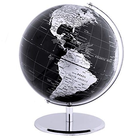 ANNOVA Metallic World Globe Black – Educational/Geographic/Modern Desktop Decoration - Stainless Steel Arc and Base/Earth World - Metallic Black - for School, Home, and Office (10-Inch)