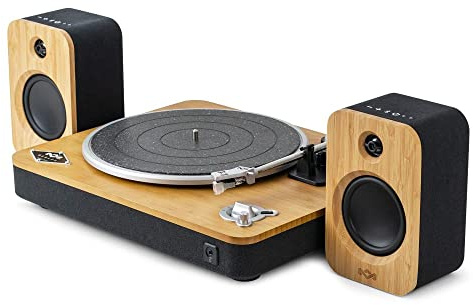 House of Marley Stir it Up Wireless Turntable + Get Together Duo Bluetooth Bookshelf Speakers, Bluetooth Pairing, Superior Sound, Sustainably Crafted from Bamboo and Rewind Fabric