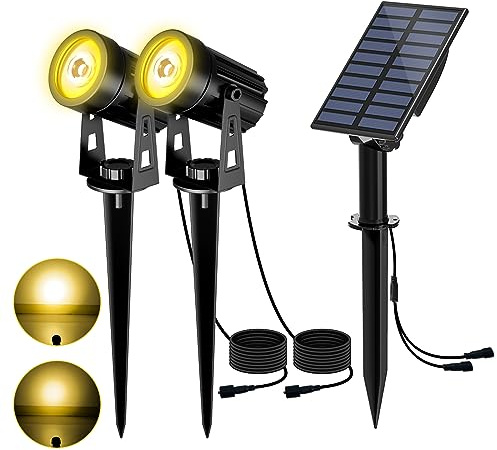 T-SUN Faretto Solare Esterno Lampada da Giardino Solare 2 Modalità di Illuminazione 270 ° Regolabile Impermeabile IP65, Automatico on/off per Alberi, Giardini, Strade, Prati(6000K, 2H)