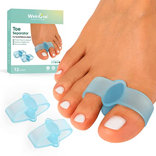 Welnove Pack of 12 Bunion Corrector, Toe Separators with 2 Loops, Big Toe Spacer Suitable for Bunion and Overlap Toe (Blue)