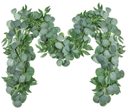 MOLENCO 2 Pezzi Ghirlande Artificiali di Eucalipto, 6.5 Piedi ghirlande decorative artificiali di eucalipto con foglie di salice, Foglie, Ghirlanda Verde per Tavolo, Matrimonio, Arco