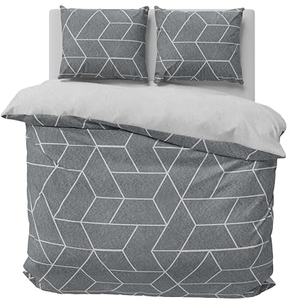 one-home Winter Bettwäsche Thermo Fleece Kuschelig Warme Bettbezüge Flauschig Warm Weich, Größe:3 teilig 240x220 cm, Farbe:Geometrisch grau