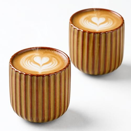 Erkundpresso. Espressokoppar utan handtag, koppar uppsättning om 2 180 ml, espressokoppar tjockväggiga, kaffekopp av keramik, premium espresso-tekopp, mockakanser (Quicksand brun)