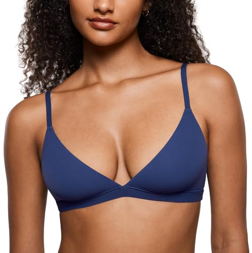 INLYRIC Women's Inbarely Triangle Bralette Plunge Unlined Seamless Bra No Underwire Sexy Comfortable Everyday Nightfall Blue Large