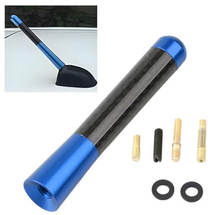 CGEAMDY Universal-Autoantenne Aus Aluminiumlegierung, Autoantenne 8cm Auto Kurzstab-Dachantenne, Auto-Mini-Antenne Aus Kohlefaser Mit Aluminiumgewinde(Blau)