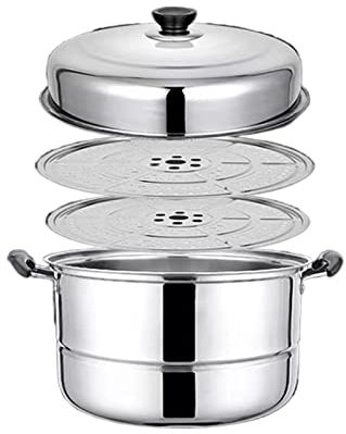 ANSNOW Kochtöpfe Dampfgarer, Edelstahl, Doppeldeck, Großer Haushaltssuppentopf, Fischtopf, Elektromagnetischer Ofen, Gasherd