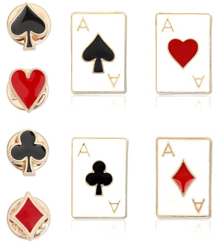 8 Pezzi Poker Spille, Spilla per Camicia da Donna, Spille per Colletto di Carte da Gioco, Spilla a Forma di Picche con Cuori, per Uomo, Donna, Scialli, Bavero