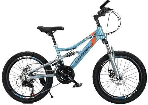7 Speed Kids Bike, Unisex Mountain Bike, 18” 20 Road Bike, Sport Bicycle, Unisex Cycle, Double Front and Rear Suspension, 7 Gears, Dual Disc Break, Tool Kit, 6 to 12 Year Old (18 Inch)