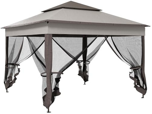 Outsunny Carpa Plegable Gazebo 3,3x3,3 m Cenador Plegable con 4 Paredes Laterales de Malla Anti-UV y Bolsa de Transporte para Camping Fiestas Gris