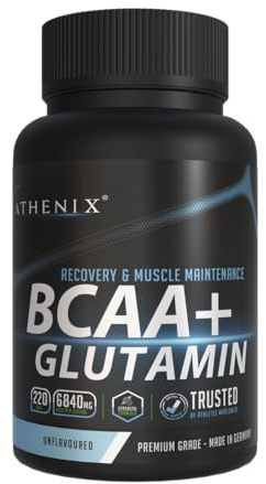 Athenix® Premium BCAA + Glutamine Capsules – 2:1:1 BCAA Ratio, 3420 mg BCAAs + 3420 mg Glutamine | Muscle Recovery, Endurance & Lean Muscle Maintenance, Premium Grade Made in Germany, Vegan, 220 Caps