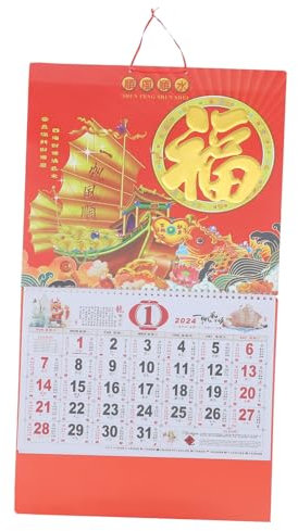 SEWACC Wandkalender Jahr Des Drachen Chinesischer Stil Hängender Kalender Traditioneller Lunar-kalender Mit Mond Feiertagen Für Zuhause Büro Dekoration