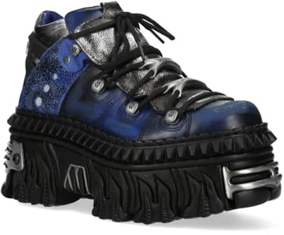New Rock M-WALL106N-C16 Blue Silver Leather Gothic Urban Rock Ankle Boots