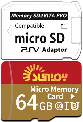 SD2Vita 6.0 PS Vita Memory Card Adapter with 64GB Micro SD Card, High Speed microSDXC UHS-I Flash Memory Card with PSV Micro SD Card Adapter for PSV 1000/2000 PSTV FW 3.60 HENkaku Enso System