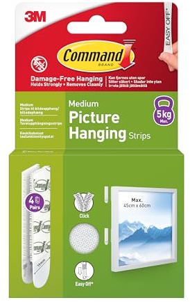 Command Picture and Frame Hanging Strips, Medium - 4 Pairs (8 Strips) - White, Adhesive Strips - Damage Free Hanging - for Pictures, Frames, Mirrors, Wall décor and Signs