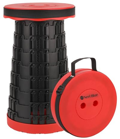 WedDecor Taburete plegable telescópico resistente con capacidad de carga de 440 libras, ajustable, ligero, portátil, para camping, senderismo, barbacoa, jardín y uso doméstico, color rojo