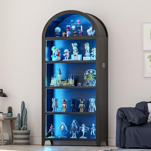 Lvifur Vitrina Led Buffet Aparador con 3 Colores Regulable para Dormitorio Coleccionables, 33 × 75 × 175 cm Armario Vitrina con Sensor Inteligente para Salón Vino