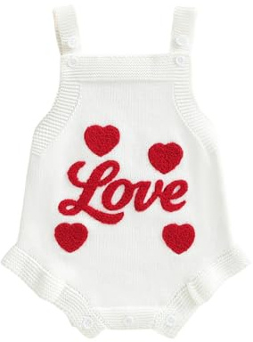 SANSIWU Newborn Baby Boy Girl Valentines Outfit Cute Embroidery Sleeveless Knit Bubble Romper Infant Knit Onesie Bodysuit (A-White, 0-3 Months)