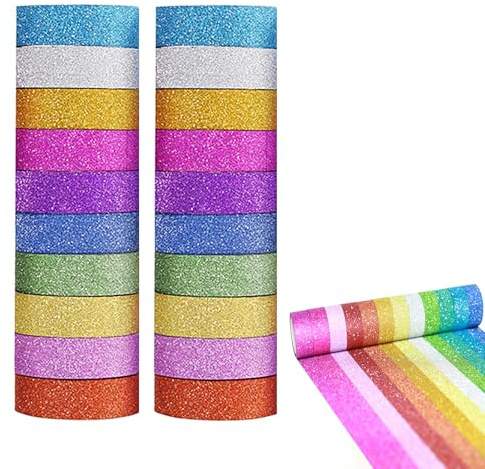 Pastello Washi Tape Set 20, 3m X 1.5cm Rotoli Nastro Adesivo Carta Colorato Con Glitter, Rotoli Nastro Adesivo Decorativo Coprente per Lavoretti Di Fai Da Te, Bullet Journal, Diari, Biglietti