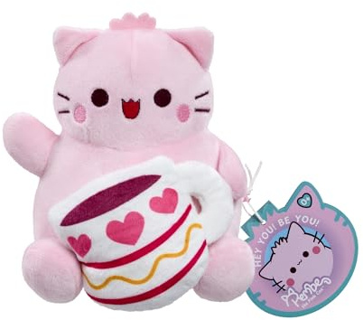 Rainbow Designs Pembe Coffee Pink Cat Soft Toy, 15cm Kawaii Plush holding Star, Cute Collectable Gift for Kids & Adults, Soft Fabric Stuffed Animal, Positive & Uplifting Small Plushie | Coffee-themed cushion, 15cm plush, kawaii style, soft fabric, collectible gift